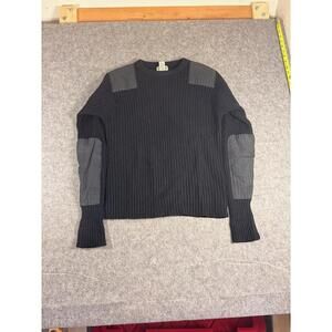 L.L. Bean Mens Sweater Merino Lambs Wool Pullover Black Elbow Pad Size M